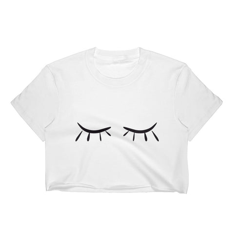 White Women's Crop Top with Eyelashes Design