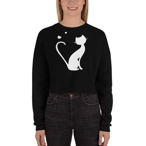 Black Crop Sweatshirt with Kitty Design