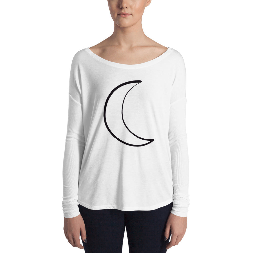 White Ladies' Long Sleeve Tee with Moon Design