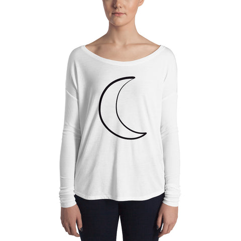 White Ladies' Long Sleeve Tee with Moon Design