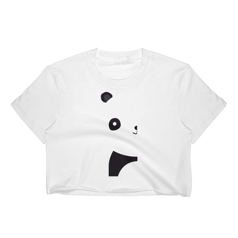 White Women's Crop Top with Panda Bear Design