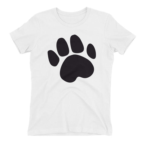 White Women's t-shirt with Dog Footprint Design 