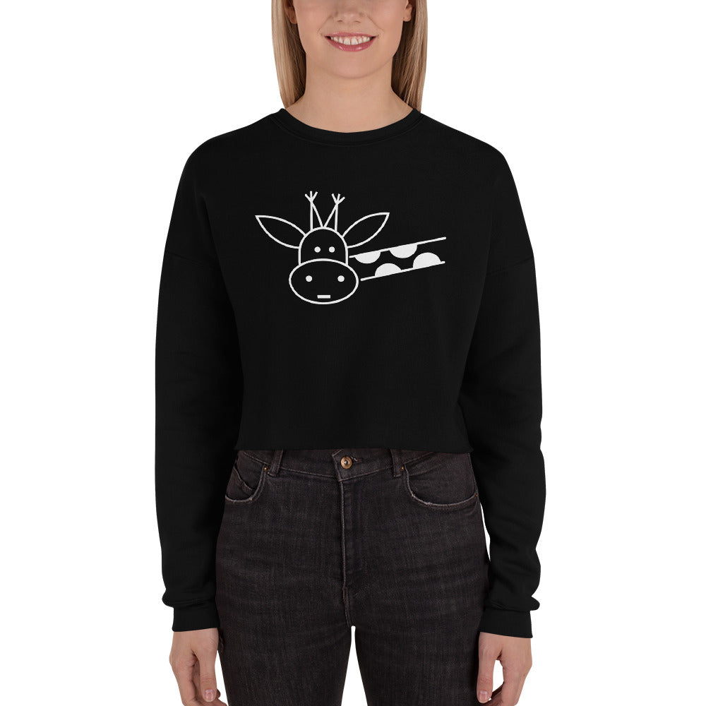 Black Crop Sweatshirt with Giraffe Design