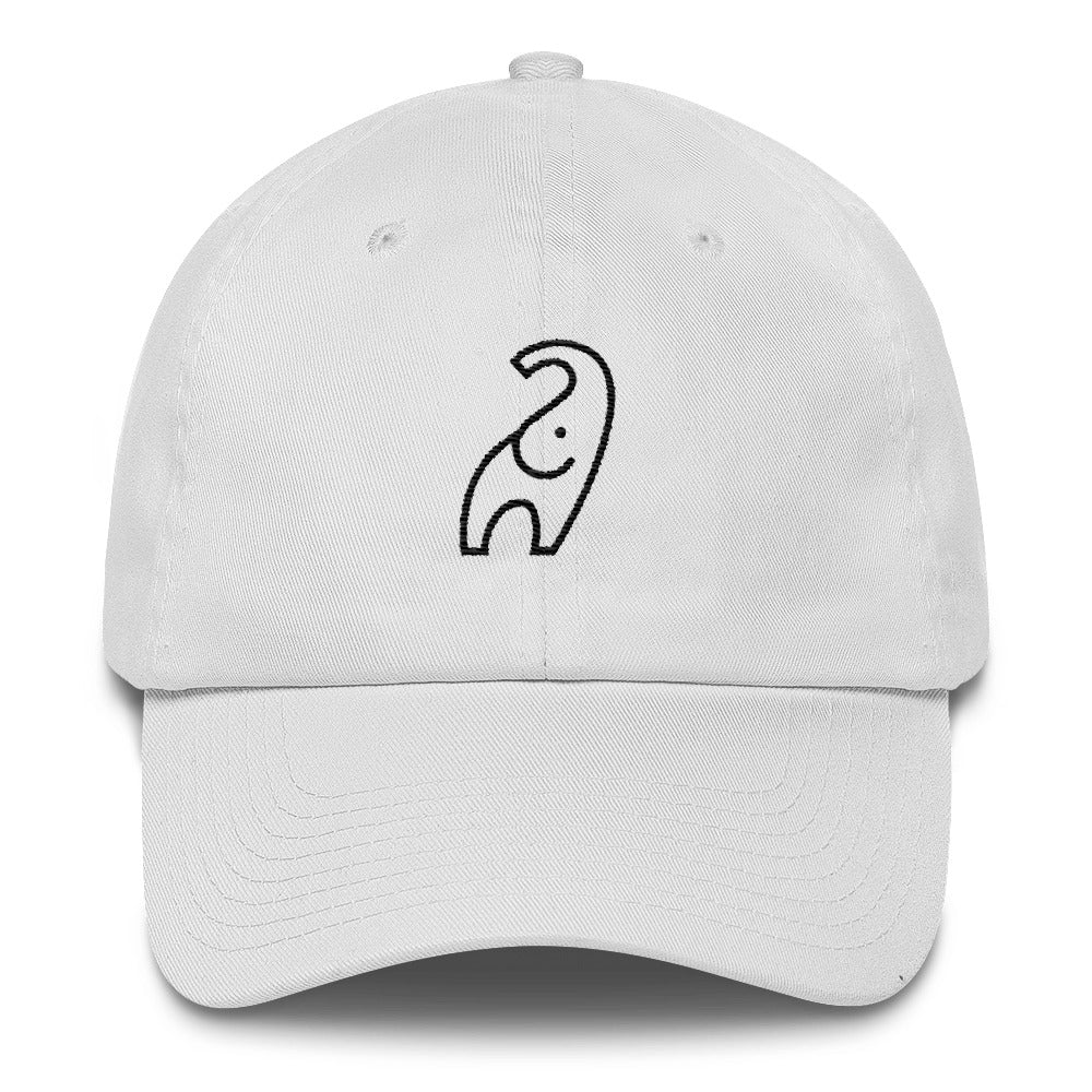 White Cotton Cap with Elephant Design