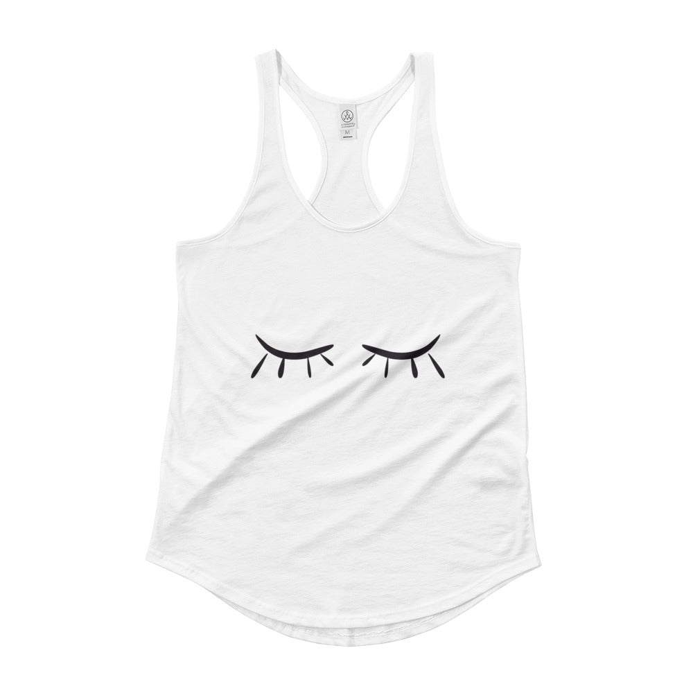 White Ladies' Shirttail Tank with Eyelashes Design