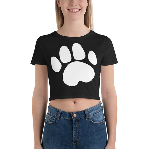 Black Women’s Crop Tee with Dog Footprint Design