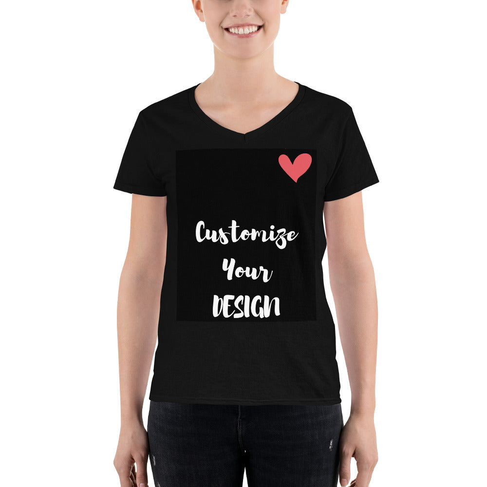 Black Women's Casual V-Neck Shirt - Customize Your Design