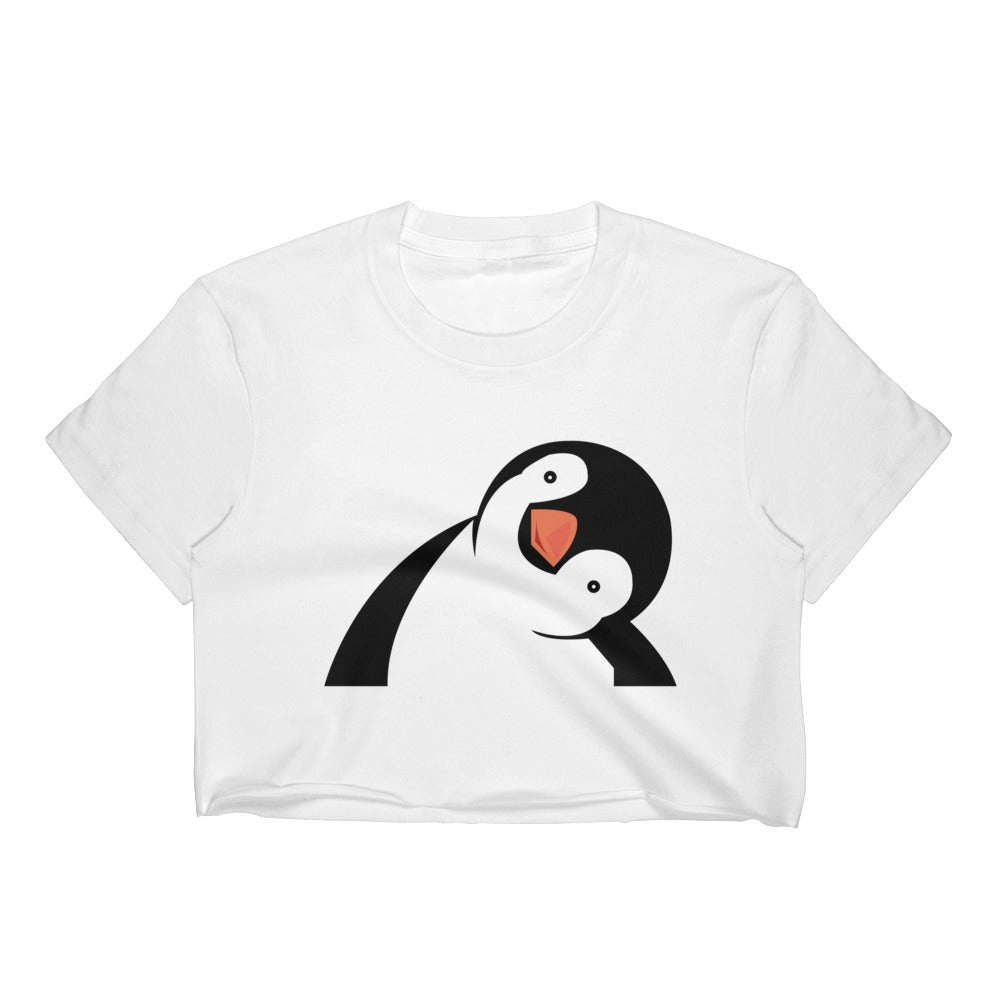 White Women's Crop Top with Penguin Design