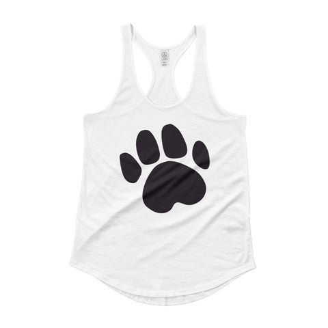 White Ladies' Shirttail Tank with Dog Footprint Design