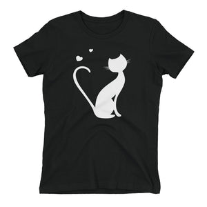 Black Women's T-Shirt with Kitty Design