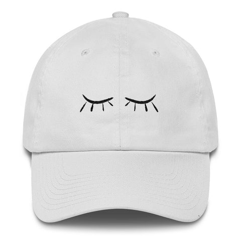 White Cotton Cap with Eyelashes Design