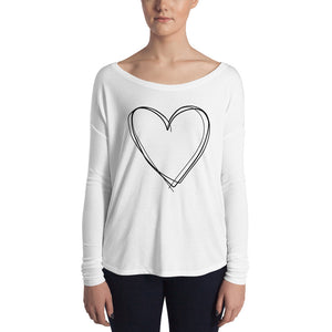 White Ladies' Long Sleeve Tee with Heart Design