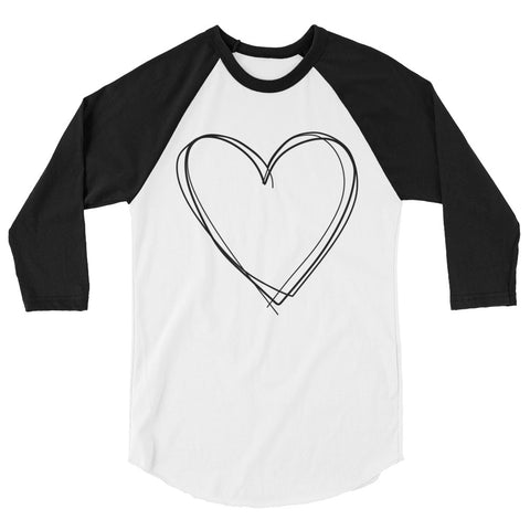 B&W Raglan 3/4 Sleeve Shirt with Heart Design