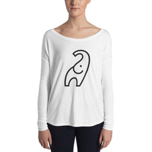 Women's White Long Sleeve Tee with Elephant Design