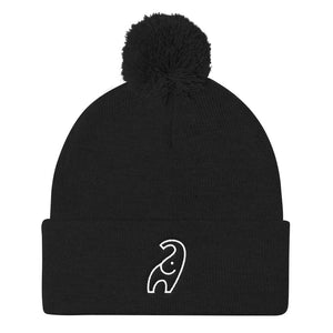 Black Pom Pom Knit Cap with Elephant Design