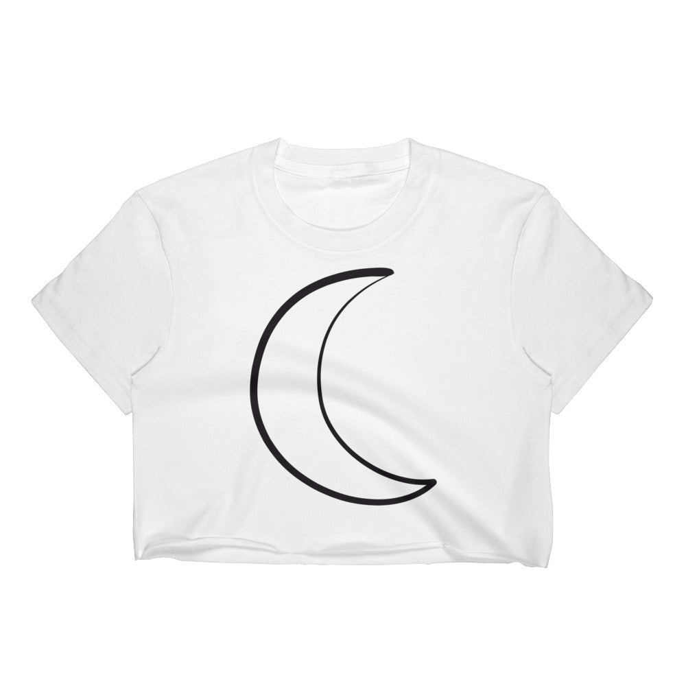 White Women's Crop Top with Moon Design