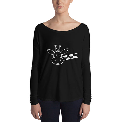 Black Ladies' Long Sleeve Tee with Giraffe Design