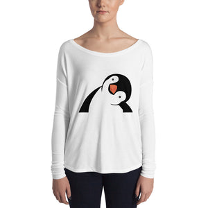 White Ladies' Long Sleeve Tee with Penguin Design