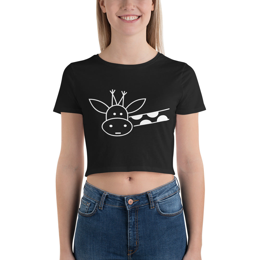 Black Women’s Crop Tee with Giraffe Design