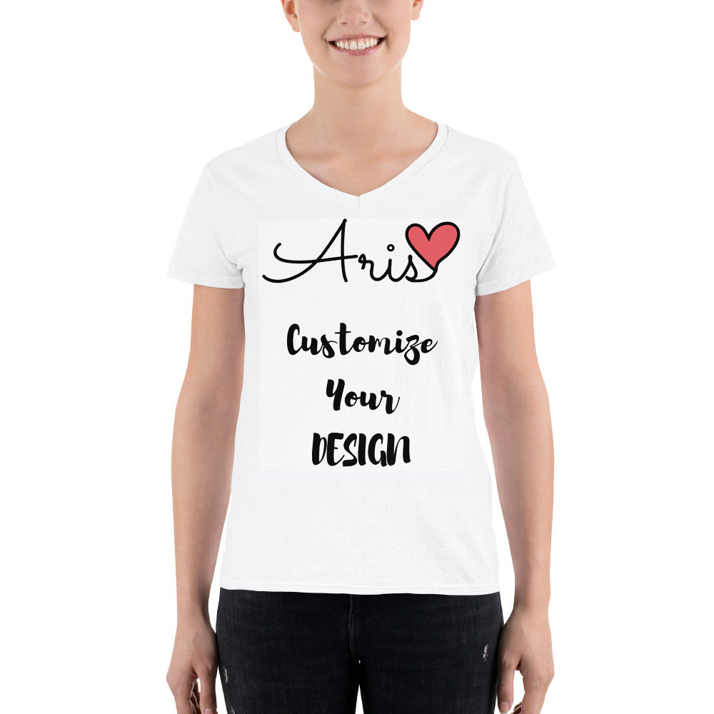 White Women's Casual V-Neck Shirt - Customize Your Design