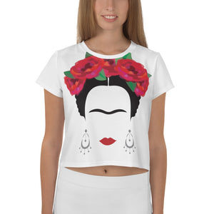 SPECIAL! Women's White Crop Top with Frida Kahlo Design (All Over Print)