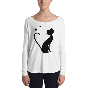 White Ladies' Long Sleeve Tee with Kitty Desing