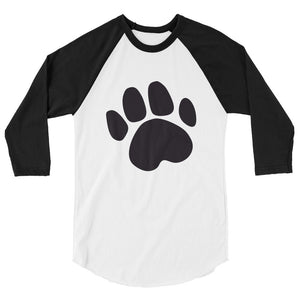 B&W Raglan 3/4 Sleeve Shirt with Dog Footprint Design