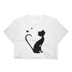 White Women's Crop Top with Kitty Design