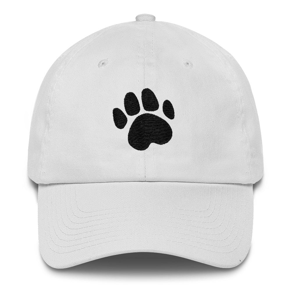 White Cotton Cap with Dog Footprint Design