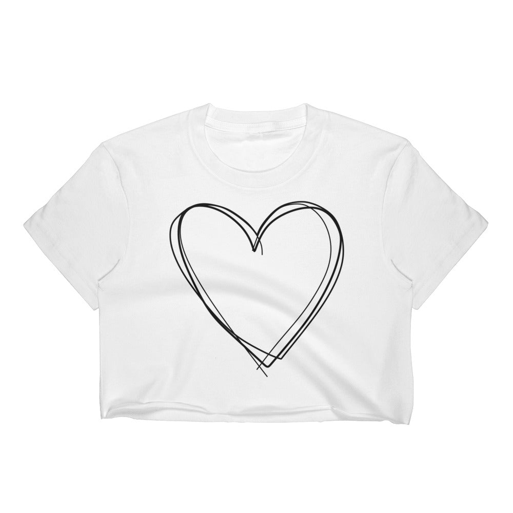 White Women's Crop Top with Heart Design