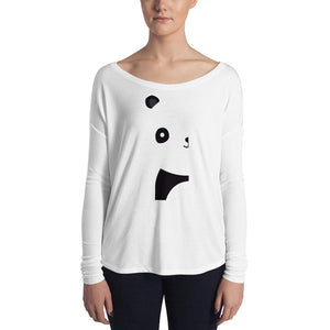 White Ladies' Long Sleeve Tee with Panda Bear Design