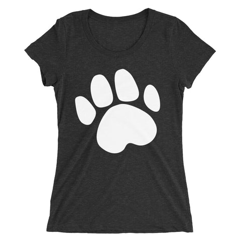 Black Ladies' short sleeve T-Shirt with Dog Footprint Design