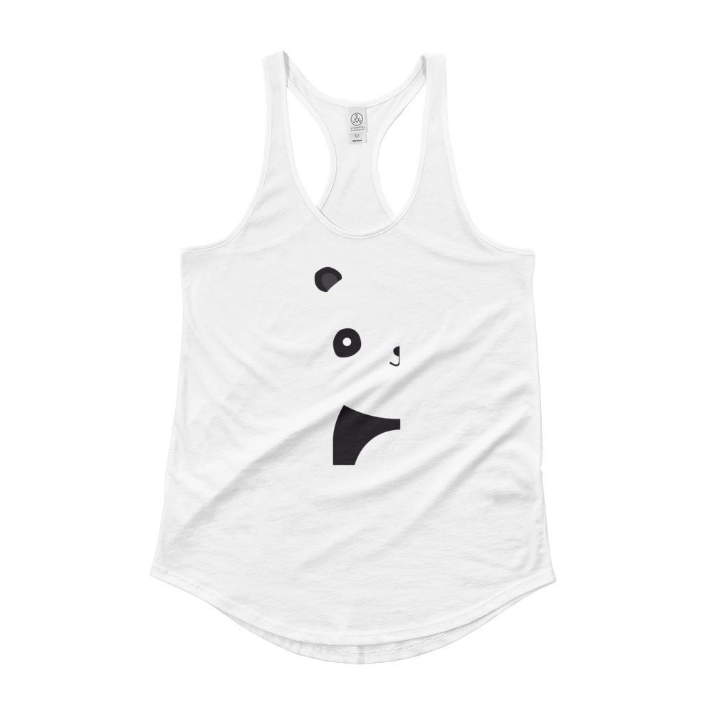 White Ladies' Shirttail Tank with Panda Bear Design