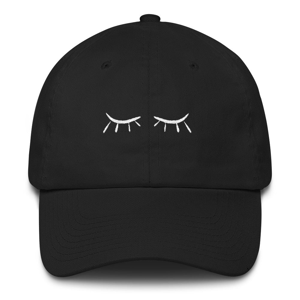 Black Cotton Cap with Eyelashes Design