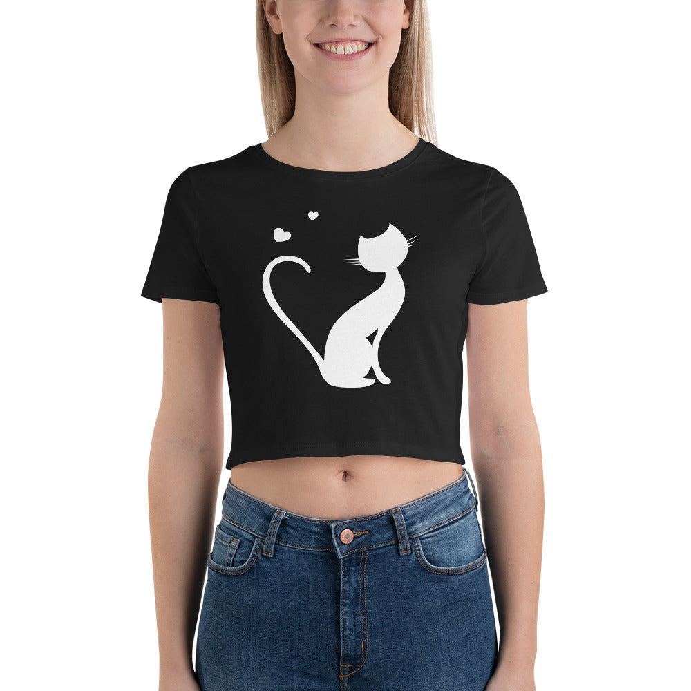 Black Women’s Crop Tee with Kitty Design