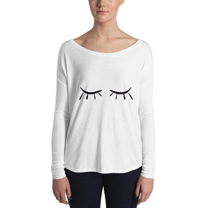 White Ladies' Long Sleeve Tee with Eyelashes Design